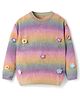 Kanvin Cotton Knit Full Sleeves Pullover Sweater with Floral Applique - Multicolor