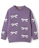 Kanvin Cotton Knit Full Sleeves Pullover Sweater with Bow Design - Lilac