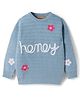 Kanvin Cotton Knit Full Sleeves Pullover Sweater with Floral Embroidery - Light Blue
