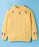 Kanvin Cotton Knit Full Sleeves Pullover Sweater with Cable Knit Design & Floral Embroidery - Yellow