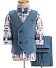 Rikidoos Full Sleeves Abstract Printed 3 Piece Party Suit With Bow Set - Blue & Multi Colour