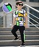 OLLINGTON ST. Cotton Half Sleeves Text Printed  T-Shirt  & Joggers Set- Multicolor & Black