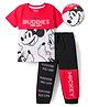 HoneyHap Disney Terry Knit Half Sleeves Cut & Sew T-Shirt & Pant Set with Mickey Mouse & Friends Graphic - Multicolour