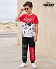 HoneyHap Disney Terry Knit Half Sleeves Cut & Sew T-Shirt & Pant Set with Mickey Mouse & Friends Graphic - Multicolour