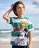 HoneyHap Disney Terry Knit Drop Shoulder Half Sleeves T-Shirt with Mickey Mouse Graphics - Green & White