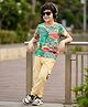 OLLINGTON ST. Cotton Half Sleeves Tropical Printed T-Shirt & Joggers Set - Multicolor & Beige