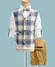 Radutu Full Sleeves Checked 3 Piece Party Suit With Bow Set - Blue & White
