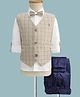 Radutu Full Sleeves Checked 3 Piece Party Suit With Bow Set - Light Beige & White