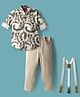 Radutu Full Sleeves Tie Dye Shirt Pant With Bow & Suspender Set - White & Beige