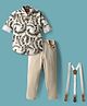 Radutu Full Sleeves Tie Dye Shirt Pant With Bow & Suspender Set - White & Beige