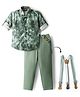 Radutu Full Sleeves Leaves Printed & Tie Dye Shirt Pant With Bow & Suspender Set - Green