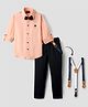 Radutu Full Sleeves Solid Shirt Pant With Bow & Suspender Set - Peach & Black