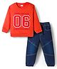Babyhug Knit Premium Light Gauge Terry FUll Sleeves T-Shirt & Denim Jeans Set with Number Graphic - Orange & Blue