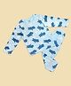 Be Awara Cotton Knit Full Sleeves Cute Hippo Printed Coordinating Night Suit Set - Blue