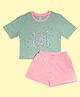Be Awara Cotton Knit Half Sleeves Love Yourself Text Printed Oversized Tee & Shorts Set - Green