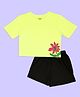 Be Awara Cotton Knit Half Sleeves Floral Printed Oversized Tee & Shorts Set - Yellow
