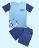 Be Awara Cotton Knit Half Sleeves Polar Bear Printed Oversized Tee & Shorts Set - Blue