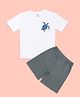 Be Awara Cotton Knit Half Sleeves Turtoise Printed Tee & Shorts Set - White
