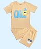 Be Awara Cotton Knit Half Sleeves Chill Text Printed Oversized Tee & Shorts Set - Beige