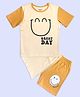 Be Awara Cotton Knit Half Sleeves Smiley Printed Oversized Tee & Shorts Set - Beige