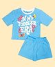 Be Awara Cotton Knit Half Sleeves In My Toddler Era Text Printed Oversized Tee & Shorts Set - Blue
