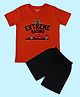 Be Awara Cotton Knit Half Sleeves Racing Theme Printed Oversized Tee & Shorts Set - Red