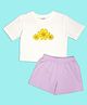 Be Awara Cotton Knit Half Sleeves Floral Printed Oversized Tee & Shorts Set - White