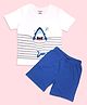 Be Awara Cotton Knit Half Sleeves Shark Printed Tee & Shorts Set - White