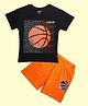 Be Awara Cotton Knit Half Sleeves Basketball Printed Tee & Coordinating Shorts Set - Black