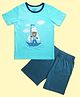 Be Awara Cotton Knit Half Sleeves Boat & Teddy Bear Printed Tee & Shorts Set - Blue