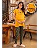 SWEETMOON Cotton Hosiery Knit Half Sleeves Heart Printed Maternity Night Suit Set With Overlap Zipper Nursing Access - Yellow & Green