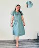 SWEETMOON Knitted Knit Half Sleeves Grateful Text Printed Maternity Nighty With Overlap Zipper Nursing Access - Turquoise Green