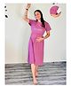 SWEETMOON Knitted Knit Half Sleeves High Shine Text Printed Maternity Nighty With Side Zipper Nursing Access - Orchid Purple
