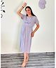 SWEETMOON Knitted Knit Half Sleeves Lucky Text Printed Maternity Nighty With Side Zipper Nursing Access - Grey
