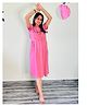 SWEETMOON Knitted Knit Half Sleeves Smile Text Printed Maternity Nighty With Overlap Zipper Nursing Access - Flamingo Pink