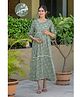 SWEETMOON Linen Woven Three Fourth Sleeves Floral Printed Lace Embellished Maternity Dress With Side Zipper Nursing Access  - Olive Green