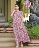 SWEETMOON Woven Half Sleeves Floral Printed Maternity Dress With Side Zipper Nursing Access - Pink
