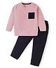 Rikidoos Full Sleeves Solid Sweatshirt With Joggers Set - Light Pink & Navy Blue
