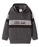 Rikidoos Full Sleeves Colour Blocked & Typography Printed Hoodie - Dark Grey