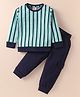 Rikidoos Full Sleeves Striped Sweatshirt With Joggers Set - Sea Green & Navy Blue