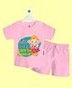 The Peppy Tend 100% Cotton Knit Ganesh Chaturthi Theme Half Sleeves My First Ganesh Chaturthi Text Printed Tee With  Shorts Set - Pink