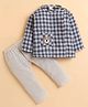 Polka Tots Cotton Woven Full Sleeves Checked Jhabla & Pant Set - Blue