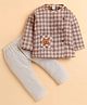 Polka Tots Cotton Woven Full Sleeves Checked Jhabla & Pant Set - Brown