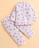 Polka Tots Cotton Woven Full Sleeves Palmingos Printed Jhabla & Coordinating Pant Set - White & Pink