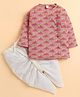Polka Tots Cotton Woven Full Sleeves Turban Printed Kurta & Dhoti Set - Pink