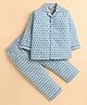 Polka Tots Cotton Woven Full Sleeves Baby Elephants Printed Coordinating Night Suit Set - Blue