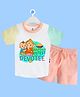 The Peppy Tend 100% Cotton Knit Ganesh Chaturthi Theme Half Sleeves Bappas Cutest Devotee Text Printed Tee & Shorts Set - Multi Colour