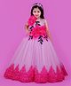 Li and Li Couture Net Woven Sleeveless Handcrafted Floral Applique Detailed Gown - Cherry Blossom & Hot Pink