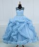Li and Li Couture Net Woven Sleeveless Stones Embellished Ruffles Detailed Asymmetrical Belted Ball Gown - Sky Blue