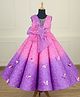 Li & Li Couture Woven Sleeveless Floral Embroidered & Butterfly Applique Detailed Panel Style Gown With Belt - Rose Pink & Lavender